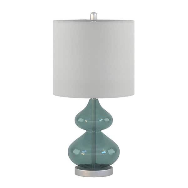 25 in. Blue Glass Table Lamp with Drum Shade