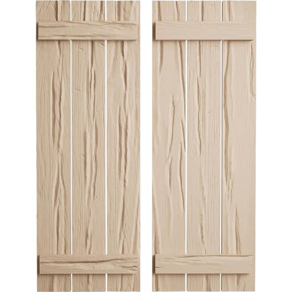 Ekena Millwork 17.5 in. x 26 in. Timberthane Polyurethane 3-Board Spaced Board-n-Batten Riverwood Faux Wood Shutters Pair