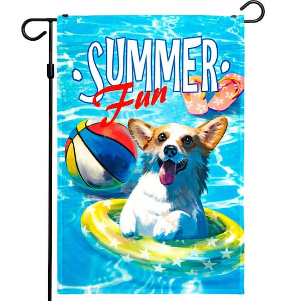 1 ft. x 1.5 ft. Polyester Summer Fun with Dog In Pool 2-Sided Garden Flag Printed Blockout