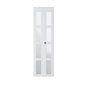 24 in. x 80.5 in. 4 Lite Tempered Frosted Glass Solid Core White Finished Composite Bifold Door with Hardware Kit