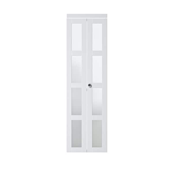 ARK DESIGN 24 in. x 80.5 in. 4 Lite Tempered Frosted Glass Solid Core White Finished Composite Bifold Door with Hardware Kit