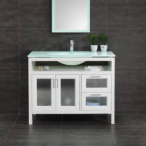 Monica 43 in. W Vanity in White with Tempered Glass Vanity Top in Clear with Tempered Glass Sink