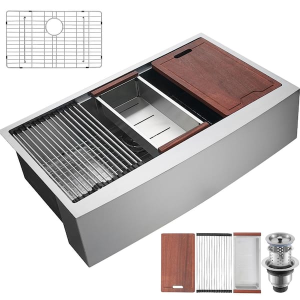 33 in. Drop-In/Undermount Single Bowl Black Metal Kitchen Sink with Drain and Hook