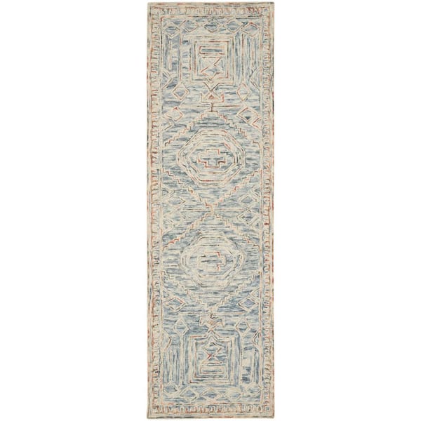 Nourison Interlock Blue/Multi doormat 2 ft. x 8 ft. Geometric Modern Area Rug