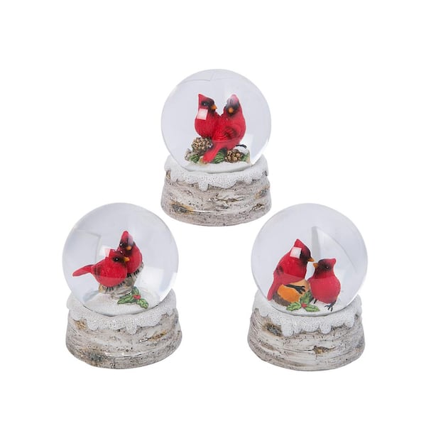 GERSON INTERNATIONAL 4.25 in. Resin Cardinal Snow Globes (Set of 3)