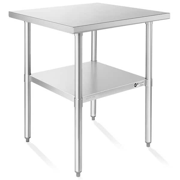 Unbranded 30 in. x 30 in. Stainless Steel Kitchen Prep Table with Bottom Shelf