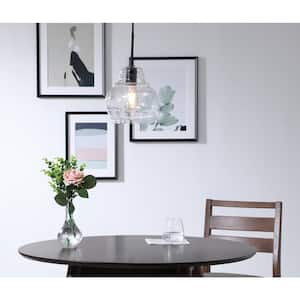 Timeless Home Pierce 1-Light Pendant in Black with 8 in. W x 9 in. H Clear Seeded Glass