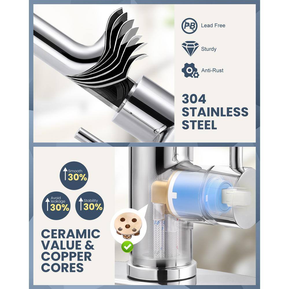 Polished Chrome Stainless Steel Pull Down Kitchen Faucet with Sprayer