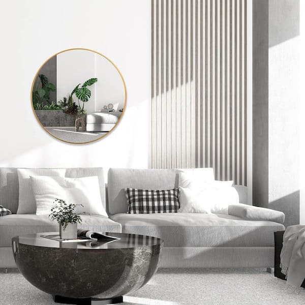 Gold 36.00 in. W x 36.00 in. H Classic Round Aluminium Framed Wall Mirror