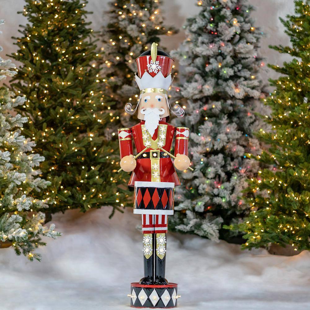 61" Tall Red and White Iron Christmas Nutcracker with Drum & LED Lights