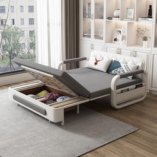 THE RIGHT PATH 50.3 in. Rolled Arms Gray Polyester Sofa Bed Gray