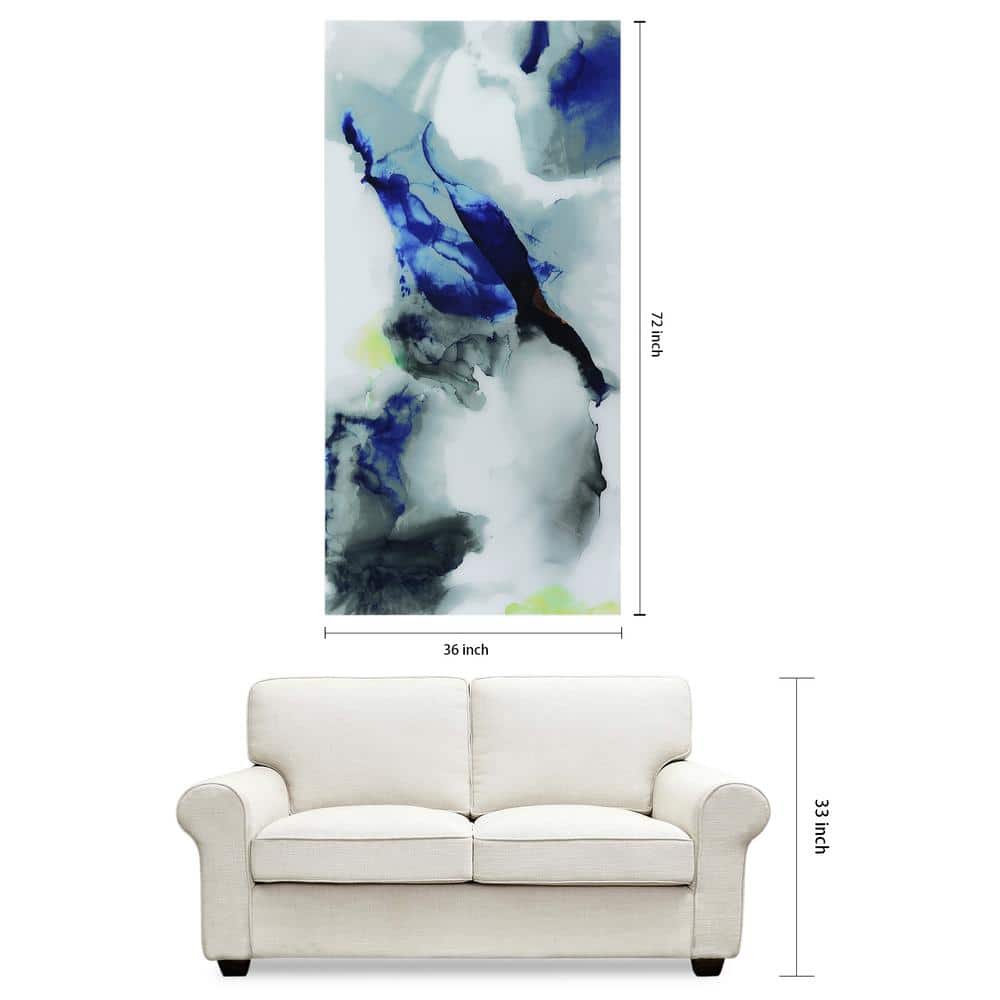 Blue and Gray Abstract Tempered Glass Wall Art, 72" x 36"