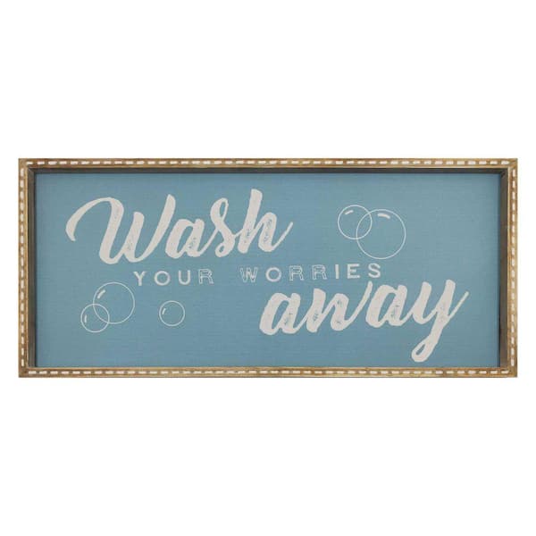 HomeRoots Victoria Wooden Multi-Colored "Wash You Worries Away" Framed Wall Art
