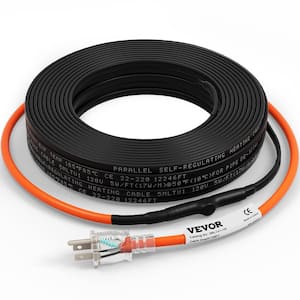 100ft. Pipe Heat Cable 5W/ft. Self-Regulating Heat Tape IP68 110V with Build-in Thermostat for PVC Metal Plastic Hose
