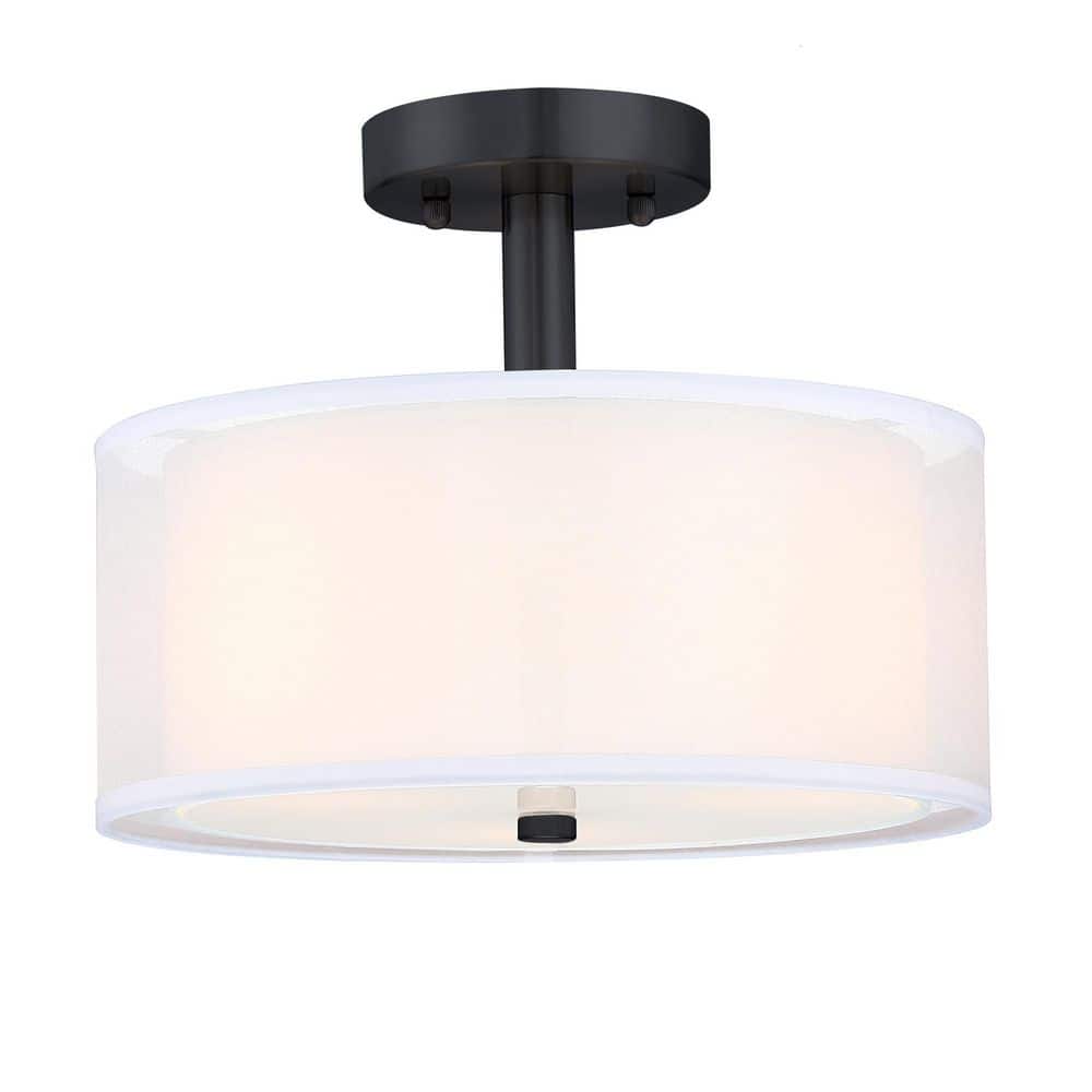 3-Light 11-in Matte Black Semi Flush Mount Light With Fabric Shade price history on PriceWatchPro