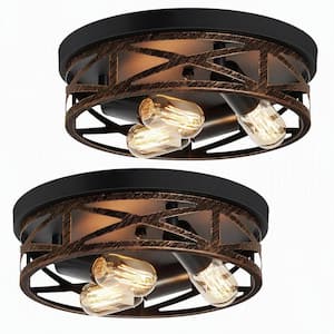11.81. in. Modern Round Matte Bronze Semi-Flush Mount Ceiling Light for Foyer Dining Room Kitchen
