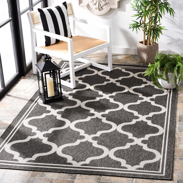 Bermuda Charcoal/Ivory 9 ft. x 12 ft. Border Trellis Indoor/Outdoor Area Rug