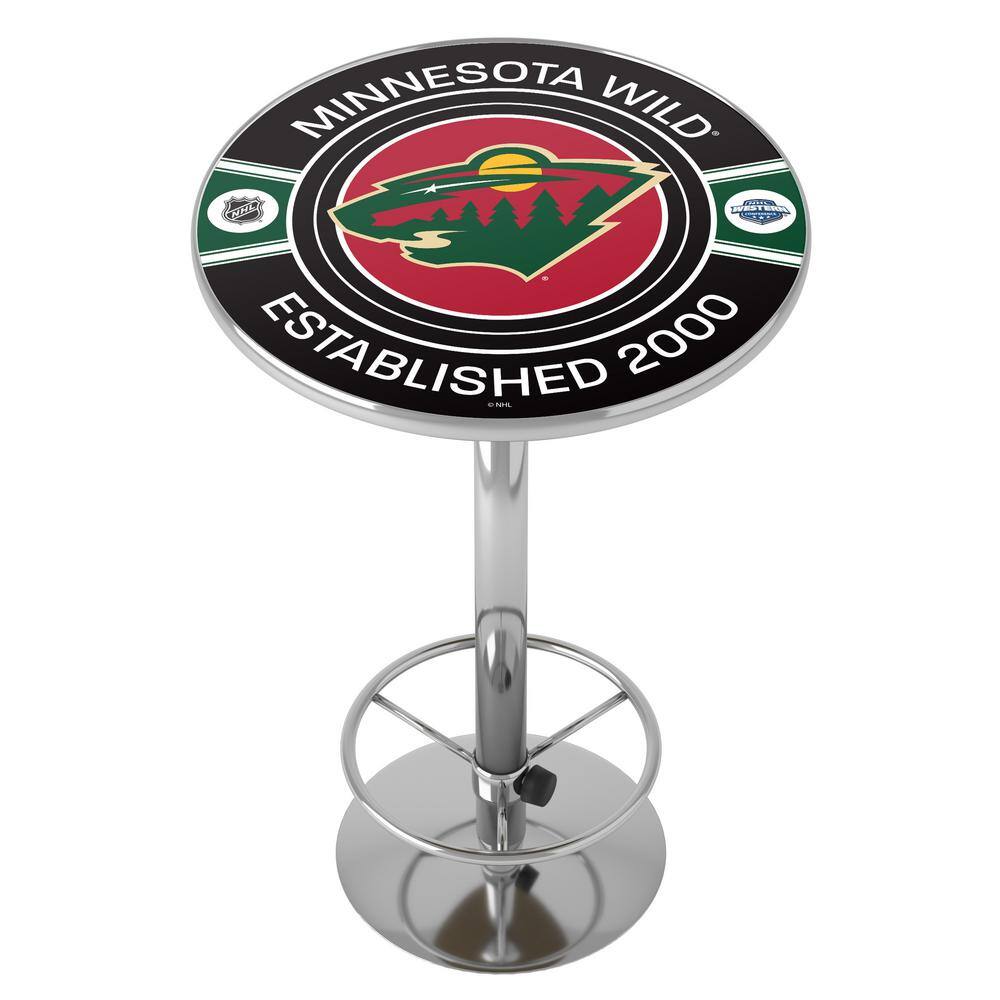 Minnesota Wild Patch 27 in. Chrome Round Table Top with Adjustable Foot Res