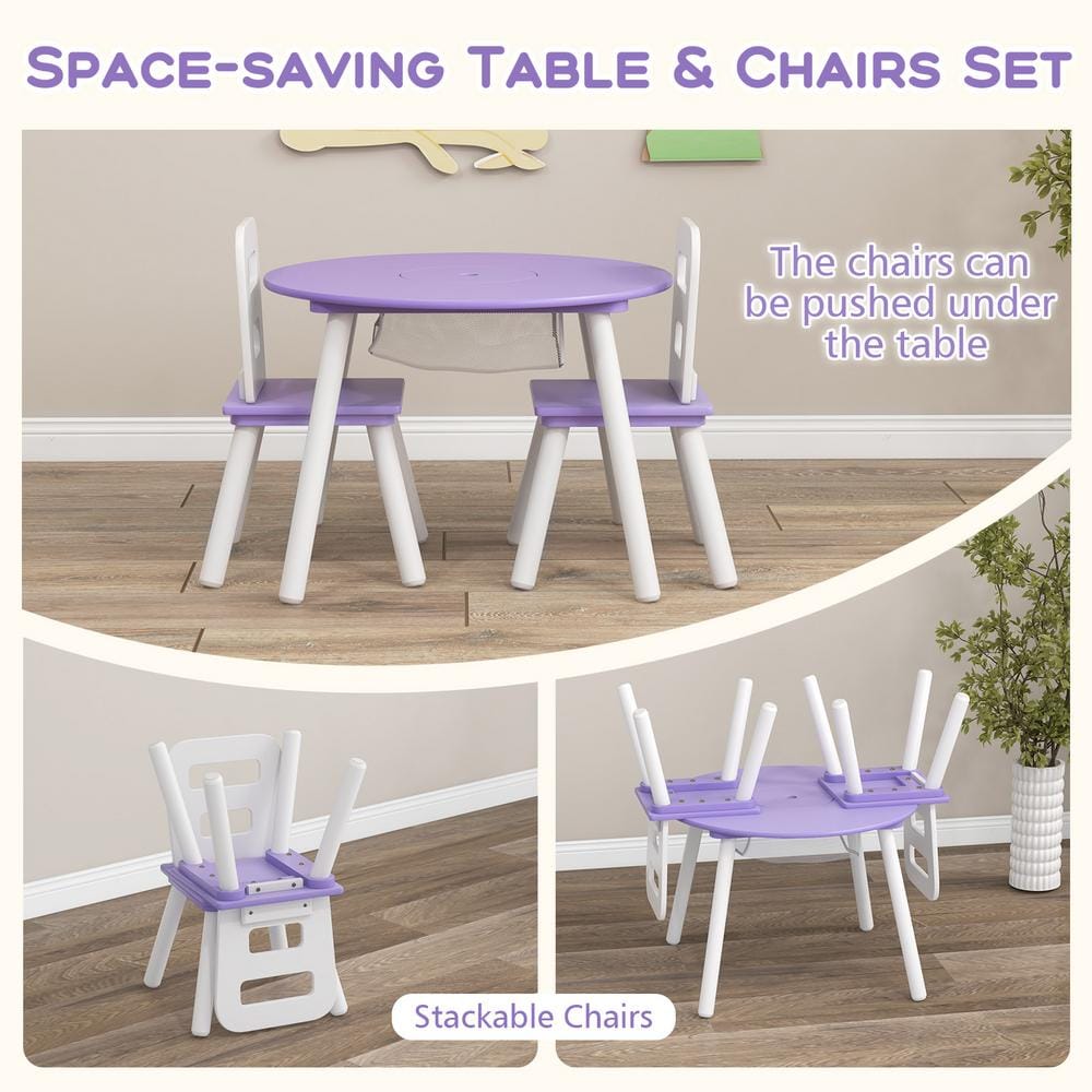 Purple Wooden Kids Table and Chair Set with Storage
