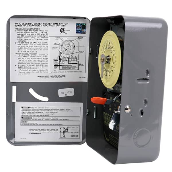 Intermatic 40 Amp 60-Minute Indoor Wall Mounted Mechanical Water Heater  Timer, Steel, Gray WH40D89 - The Home Depot