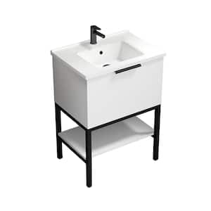 Bodrum 25.59 in. W x 17.72 in. D x 35.04 in . H FreeStanding Bath Vanity in Glossy White with Vanity Top Basin in White