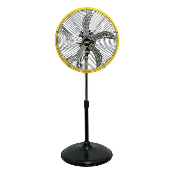 HICFM 20 in. Yellow Pedestal Fan, 5000 CFM, 1/5 HP Motor, Oscillating, 3-Speed for Commercial, Industrial - UL Listed
