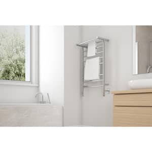 Liazzo 8-Bar Electric Wall Mount Plug-In & Hardwire Towel Warmer w/ Shelf & Integrated Timer in Brushed Stainless Steel