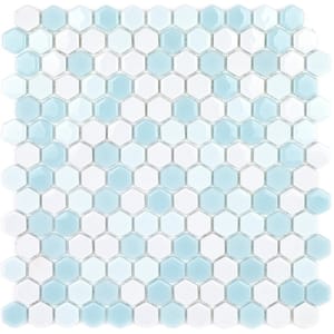 Recoup Hexagon Glacier 11.5 in. x 12 in. x 6 mm Glass Mosaic Floor and Wall Tile