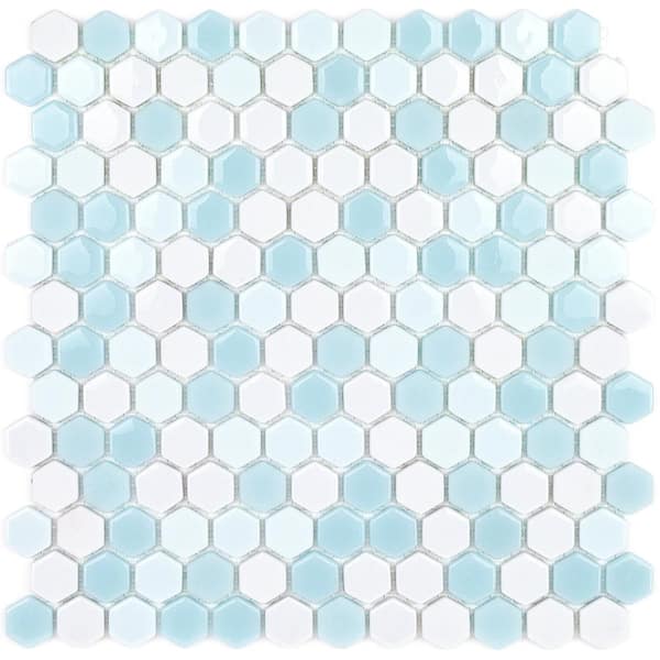 Ivy Hill Tile Recoup Hexagon Glacier 3 in. x 6 in. x 6 mm Glass Mosaic Floor and Wall Tile Sample