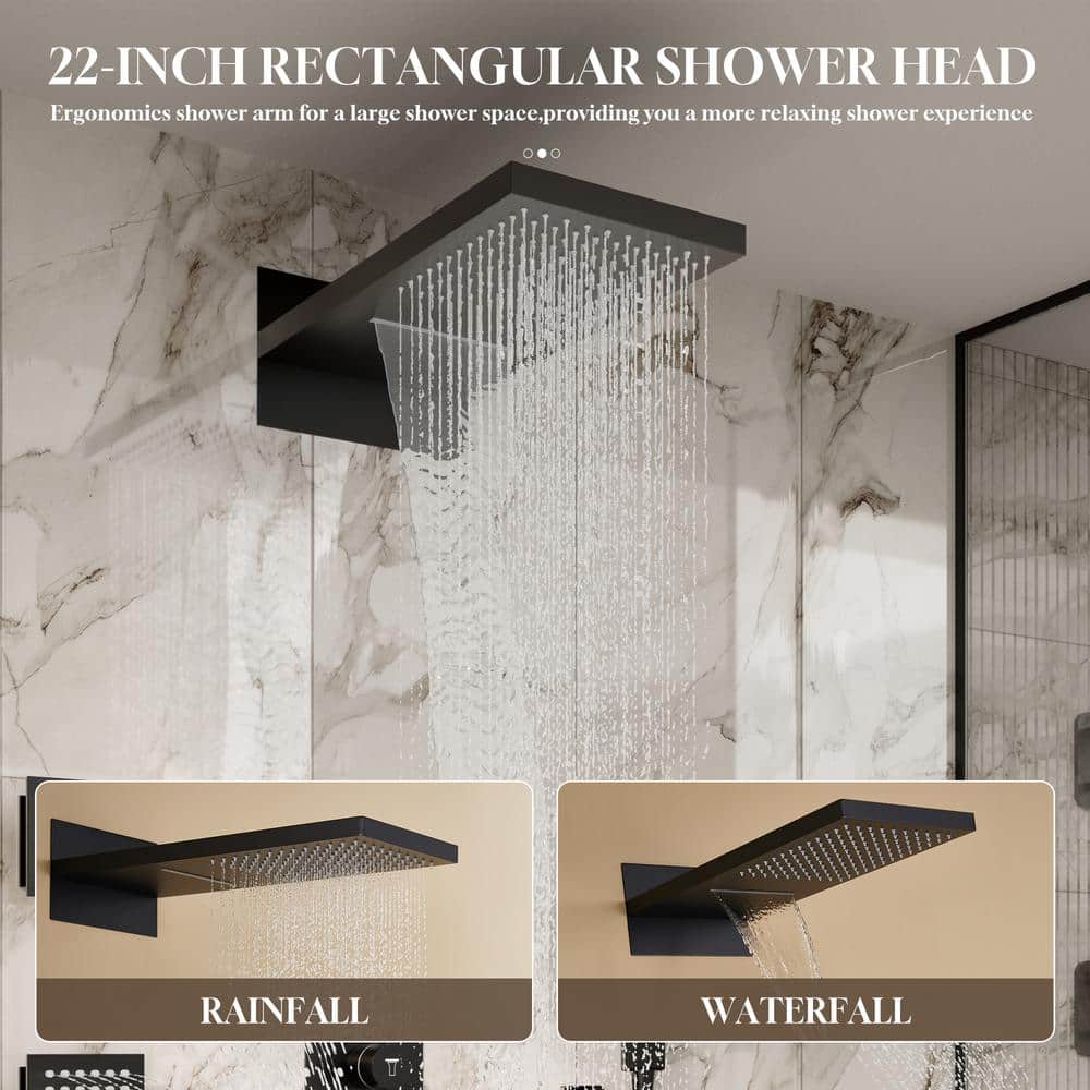 Matte Black 22" Dual Shower System with 3 Body Jets