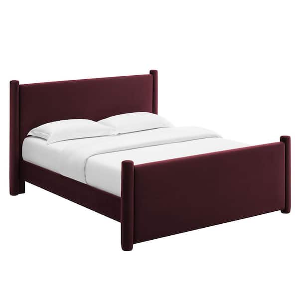 Rael Purple Wood Frame Queen Platform Bed with Upholstered Headboard and Footboard