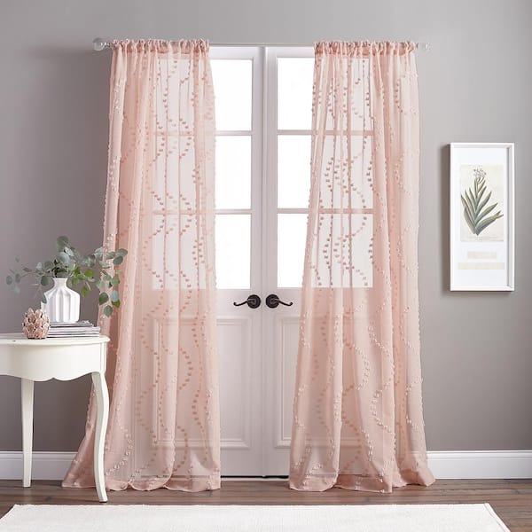 Blush Solid Rod Pocket Sheer Curtain, Pink Sheer Panel Curtains