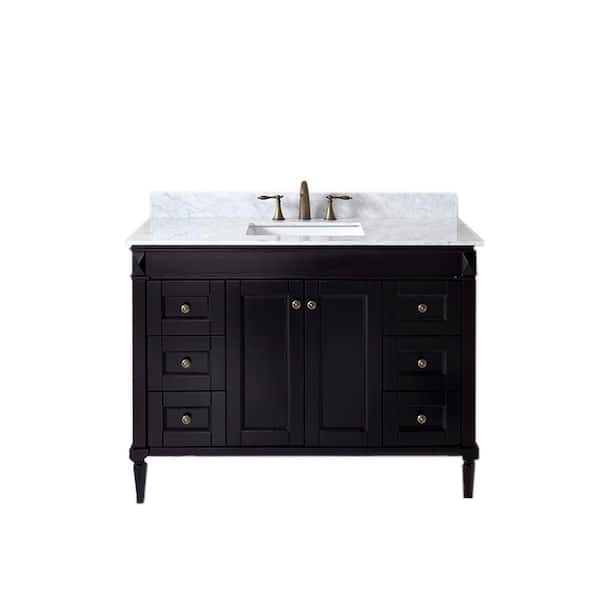 Virtu USA Tiffany 49 in. W Bath Vanity in Espresso with Marble Vanity Top in White with Square Basin