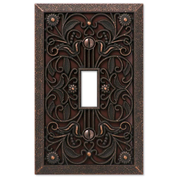 Filigree 1 Gang Toggle Metal Wall Plate - Aged Bronze