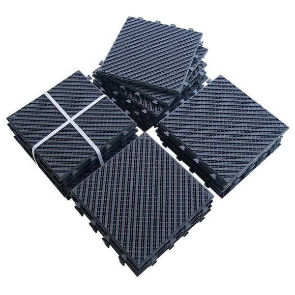 Siavonce Patio Interlocking Deck Tiles, 12 in. L x 12 in. W Gray Square Composite Tiles 4-Slat Plastic Flooring Tile (Pack of 27)