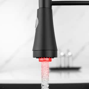 Single Handle Pull-Down Sprayer Kitchen Faucet with LED Lights in Matte Black