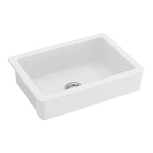 30.00 in .W Farmhouse Apron-Front Ceramic Single Bowl in White Kitchen sink with Strainer