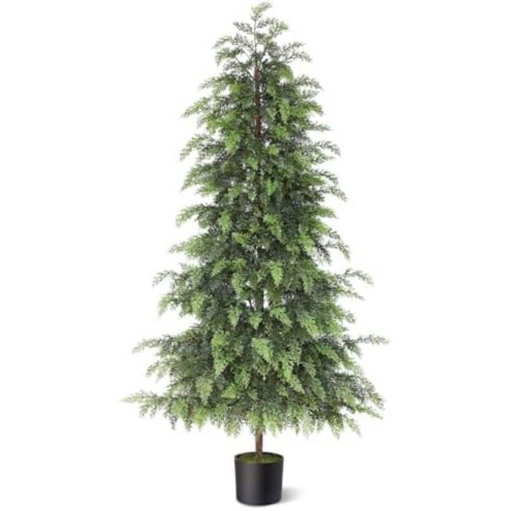 60 in. Artificial Cedar Tree UV Resistant Faux Cypress Shrubs Potted Plant for Outdoor Indoor Home Decor price history on PriceWatchPro