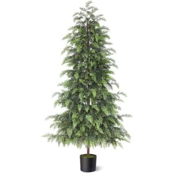 60 in. Artificial Cedar Tree UV Resistant Faux Cypress Shrubs Potted Plant for Outdoor Indoor Home Decor