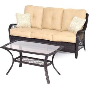Orleans Brown 2-Piece All-Weather Wicker Patio Conversation Set with Sahara Sand Cushions