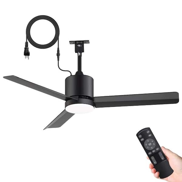 Tyrone 42 in. Covered Outdoor Black Standard Ceiling Fan with LED Light, Downrod, Black Blade and Remote Included