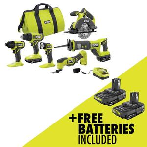 ONE+ 18V Cordless 6-Tool Combo Kit with 1.5 Ah Battery, 4.0 Ah Battery, Charger, and FREE 2.0 Ah Battery (2-Pack)