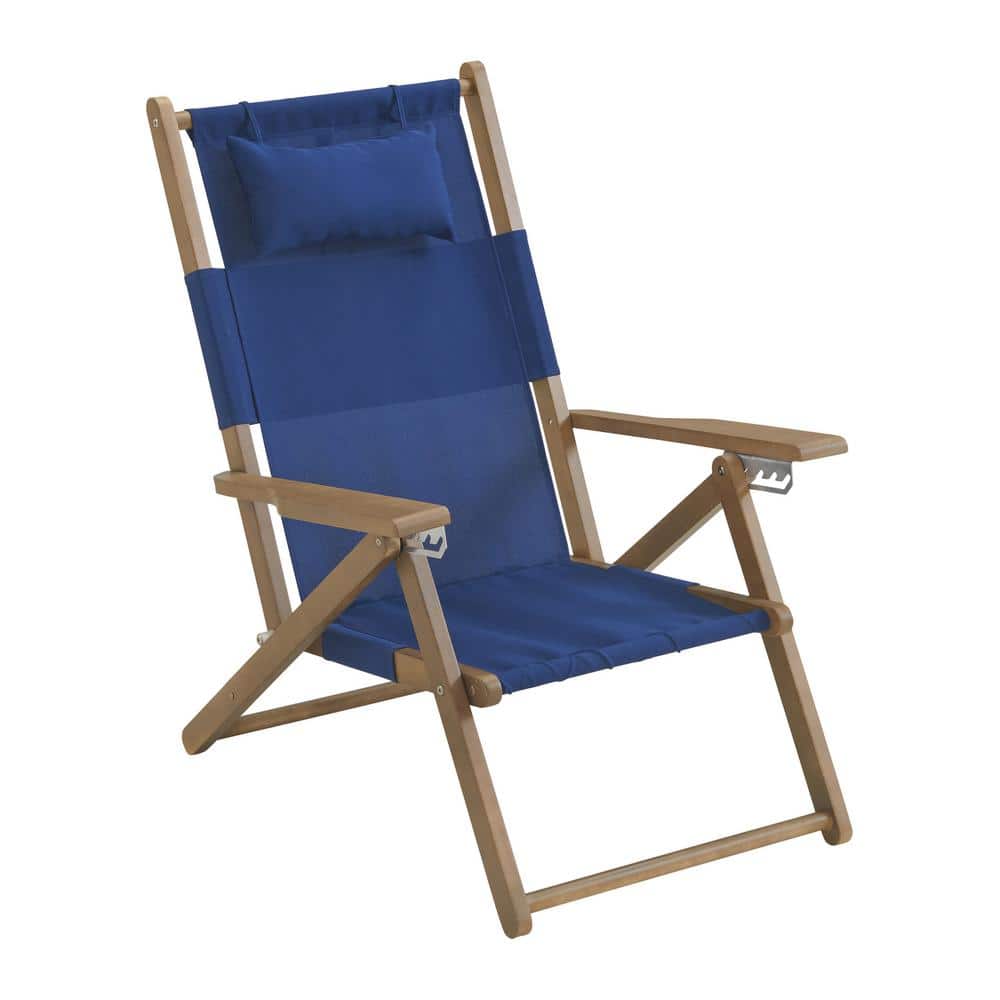 Blue Eucalyptus Wood Folding Camping Chair with Arms