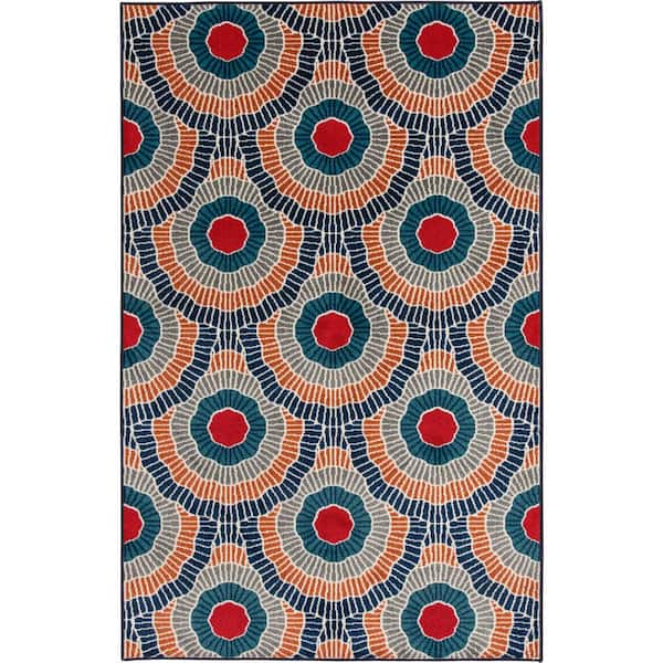 LOOMAKNOTI Tecopa Ferley Red 5 ft. 3 in. x 7 ft. 3 in. Abstract Polypropylene Indoor/Outdoor Area Rug