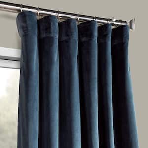 Avalon Blue Velvet Rod Pocket Room Darkening Curtain - 50 in. W x 84 in. L Single Panel Window Velvet Curtain