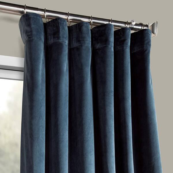Avalon Blue Velvet Rod Pocket Room Darkening Curtain - 50 in. W x 96 in. L Single Panel Window Velvet Curtain