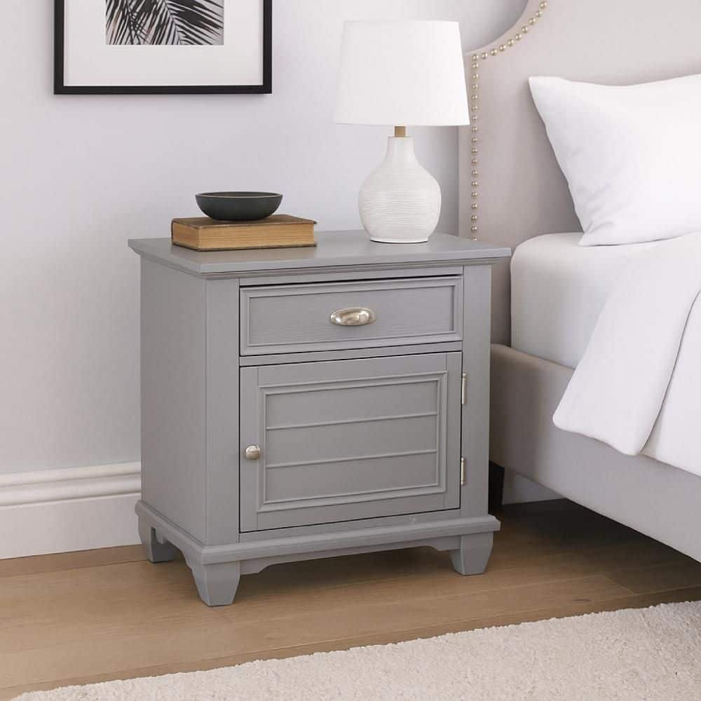 Limi Gray and Chrome 1 Drawer 28 in. W Nightstand