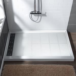 Krasik 48 in. L x 36 in. W Alcove Solid Surface Shower Pan Base with Left Drain in White with Matte Black Cover