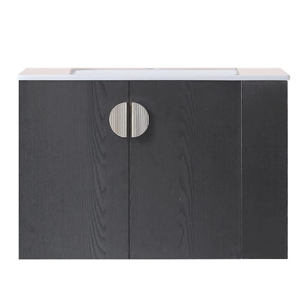 Xspracer Victoria 30 in. W x 18 in. D x 20 in. H Wall Mounted Single Sink Bath Vanity in Black and Ceramic Top in White