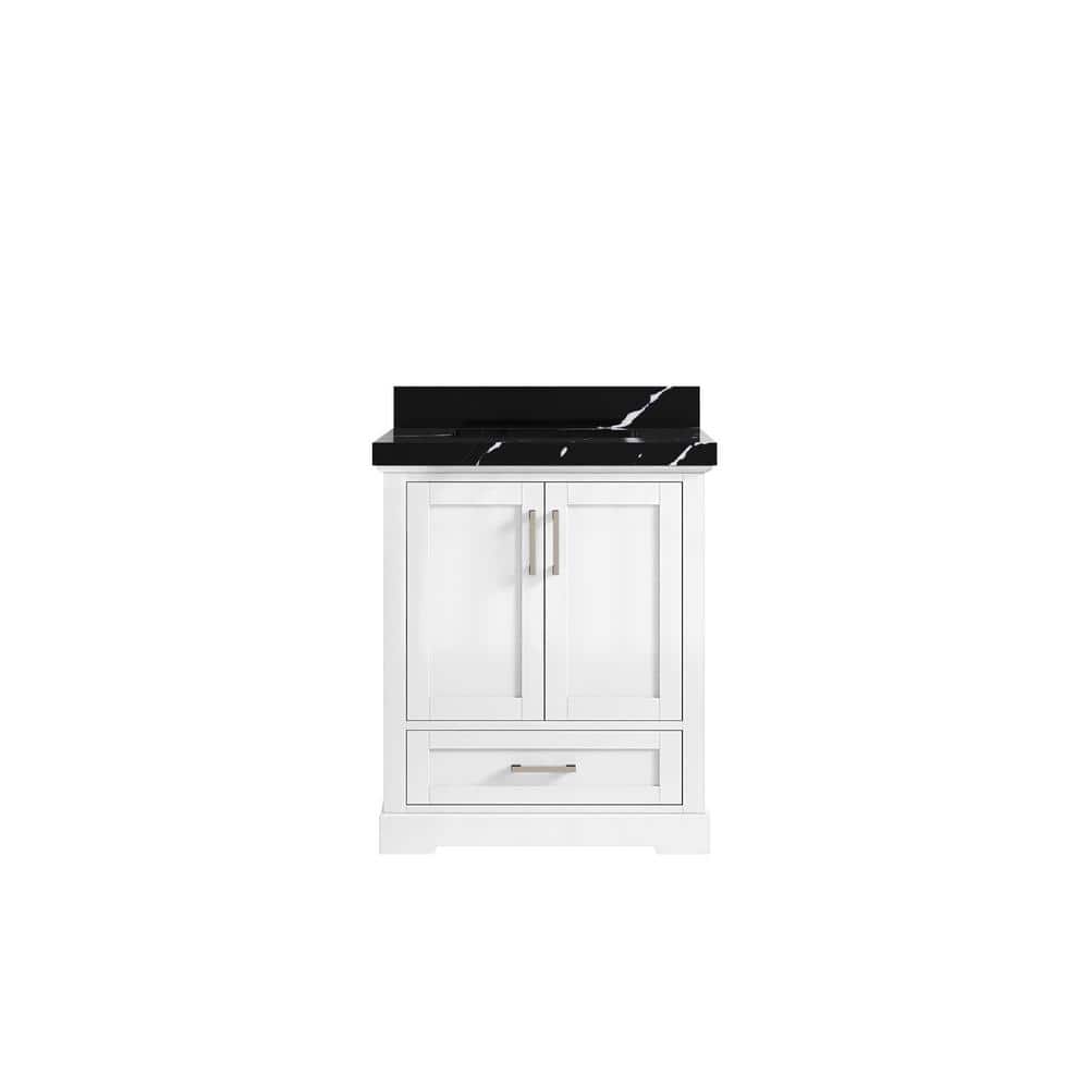 Boston 30 in. W x 22 in. D x 36 in. H Single Sink Bath Vanity Center in White with 2 in. Calacatta Black Top price history on PriceWatchPro